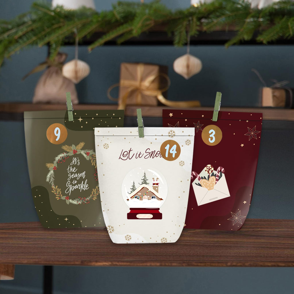 Adventskalender zum Befüllen, 24 Weihnachtskalender Papiertüten zum Selber Basteln, Geschenktüten zum selbst füllen, Advents Tüten Selbstbefüllen für Kinder & Erwachsene