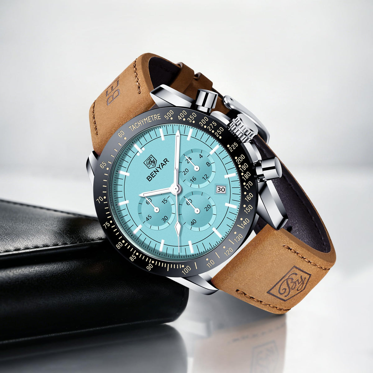 BENYAR Uhren Herren Analog Quarz Chronograph Herrenuhren Wasserdicht Datum Lederband Armbanduhr Lässig Business-Kleid fur Männer Klassische Elegantes Geschenk