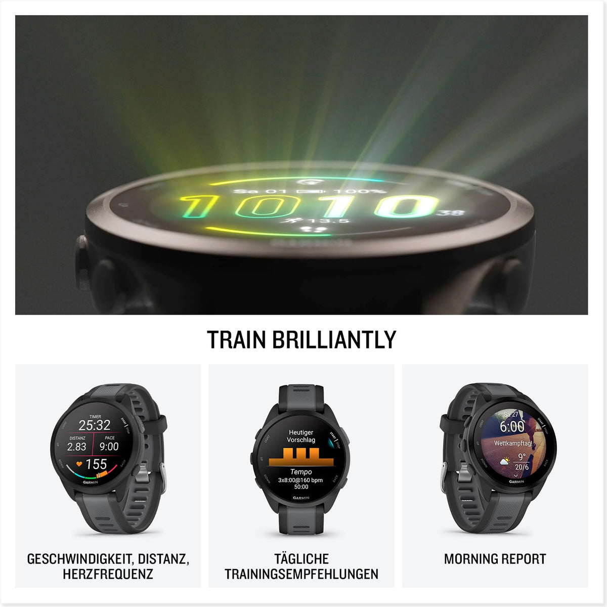 Garmin Forerunner 165 43mm - Lauf-Smartwatch, 1,2" AMOLED Touchscreen, bis zu 11 Tage Akkulaufzeit, 25+ Sport-Apps, Trainingsempfehlungen, Gesundheitsdaten, smarten Funktionen
