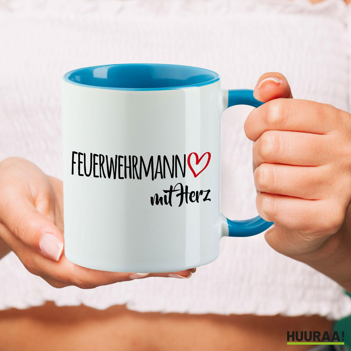 Huuraa Kaffeetasse Feuerwehrmann mit Herz Geschenk