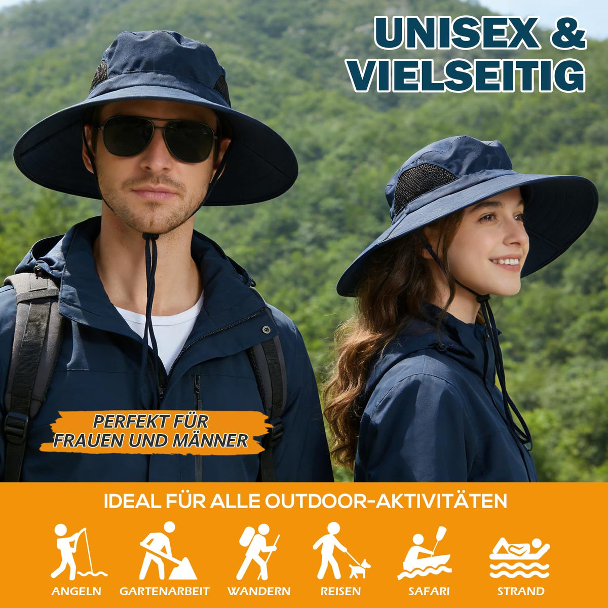 EINSKEY Breitkrempe Sonnenhut, wasserdichter Buschhut für Damen und Herren