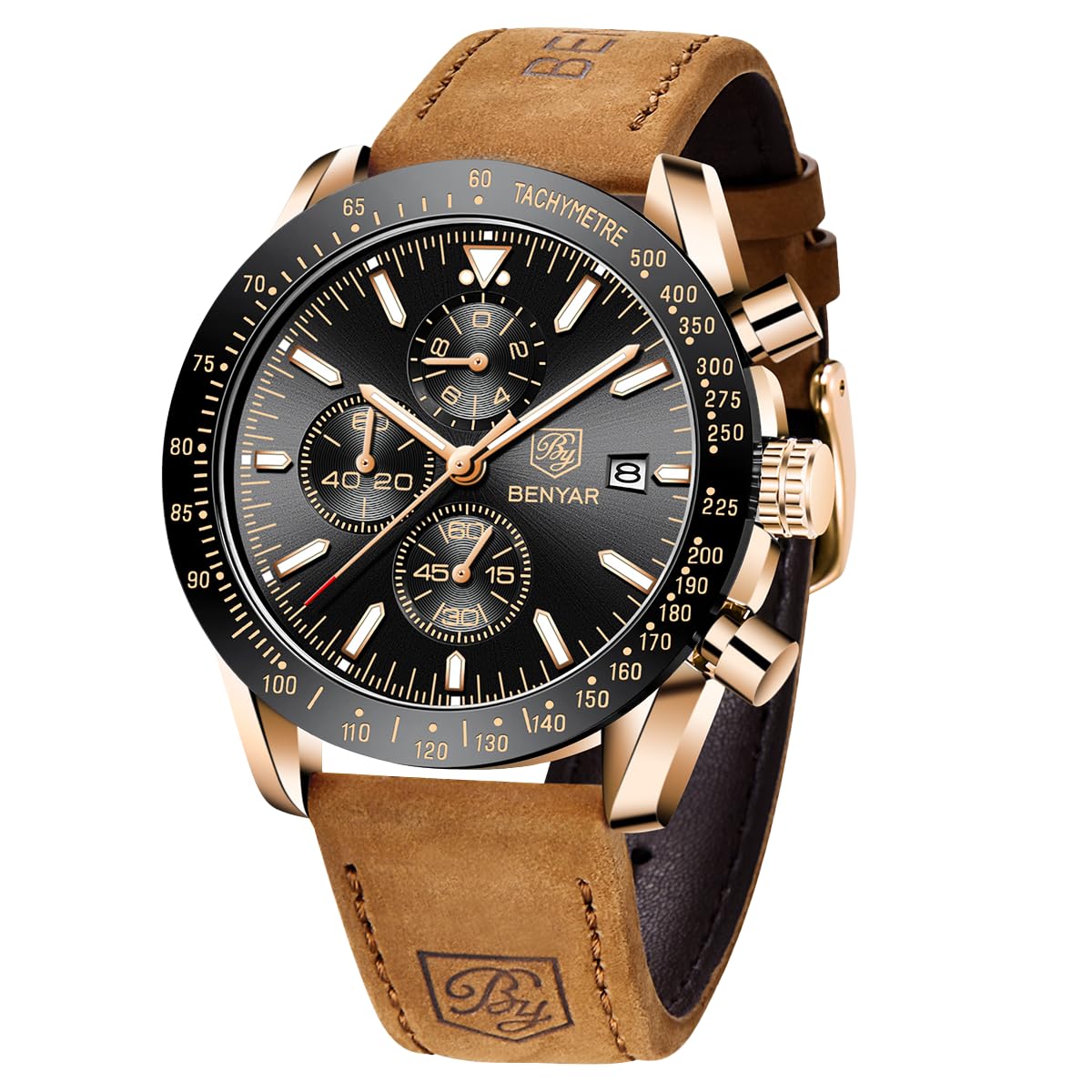 BENYAR Uhren Herren Analog Quarz Chronograph Herrenuhren Wasserdicht Datum Lederband Armbanduhr Lässig Business-Kleid fur Männer Klassische Elegantes Geschenk