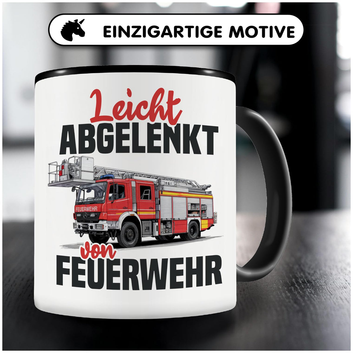 Samunshi® Feuerwehrmann Tasse mit Spruch Flammen Flüsterer Geschenk für Brandmeister und Feuerwehr Fans Kaffeetasse Feuerwehrauto Tassen zum Geburtstag 300ml schwarz
