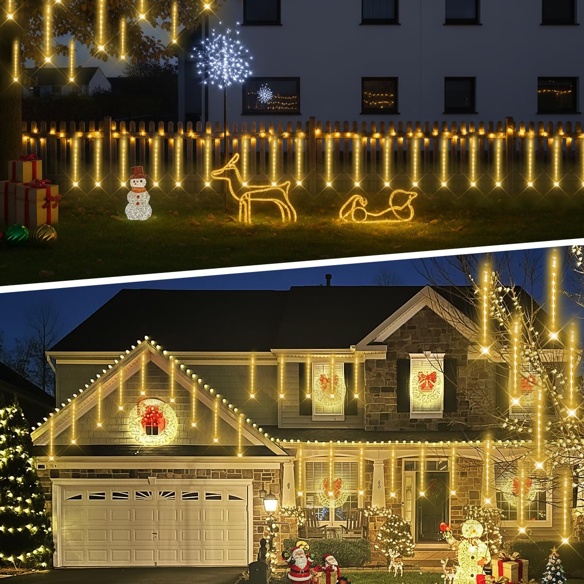 Kwaiffeo Weihnachtsdeko,10 Röhren LED Meteorschauer Lichterkette Außen, Wasserdichte Fallende Regen Lichter für Weihnachten Halloween Weihnachtsbaum Hochzeit Garten Fenster, Mehrfarbig