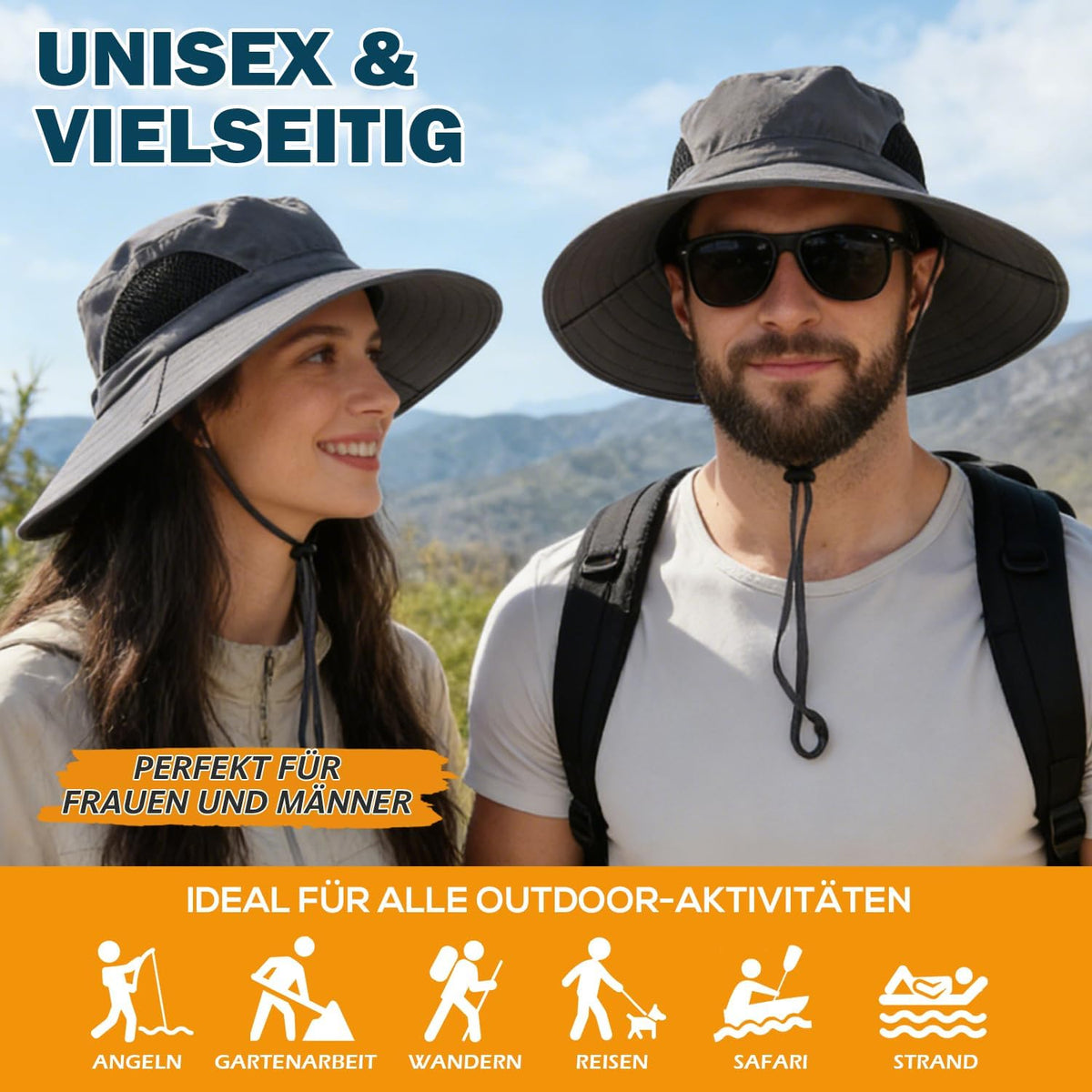 EINSKEY Breitkrempe Sonnenhut, wasserdichter Buschhut für Damen und Herren