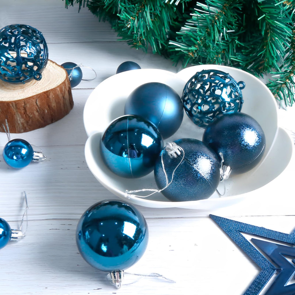 Aitsite 101 Stück Christbaumkugeln Blau Weihnachtskugeln 6CM/4 cm/2 cm Kunststoff Christbaumschmuck Wandbehang Ornamente Weihnachtsbaum Kugeln Flitter Tür Dekorationen Festival Dekore