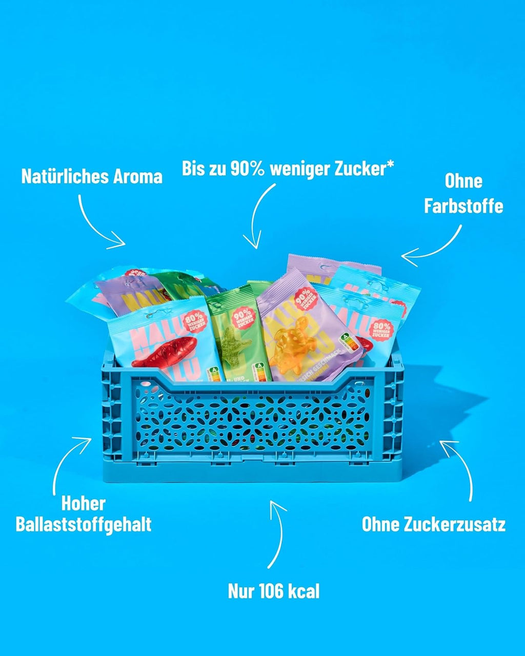 NALU Probierset Gummibärchen ohne Zuckerzusatz, 4 Sorten, 12 x 50 g