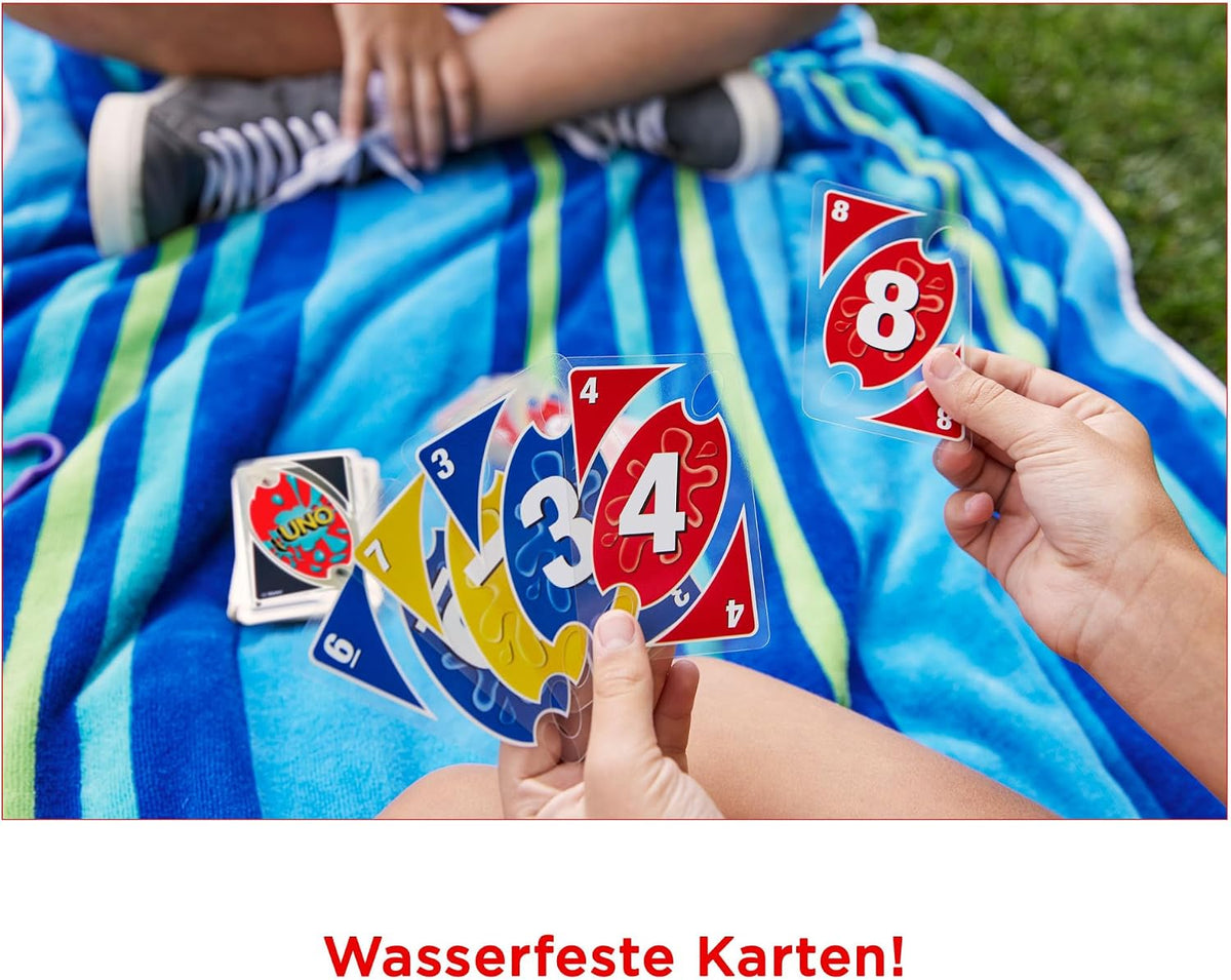 Mattel Games UNO H2O to Go – wasserfeste Karten, 2–10 Spieler, ab 7 Jahren
