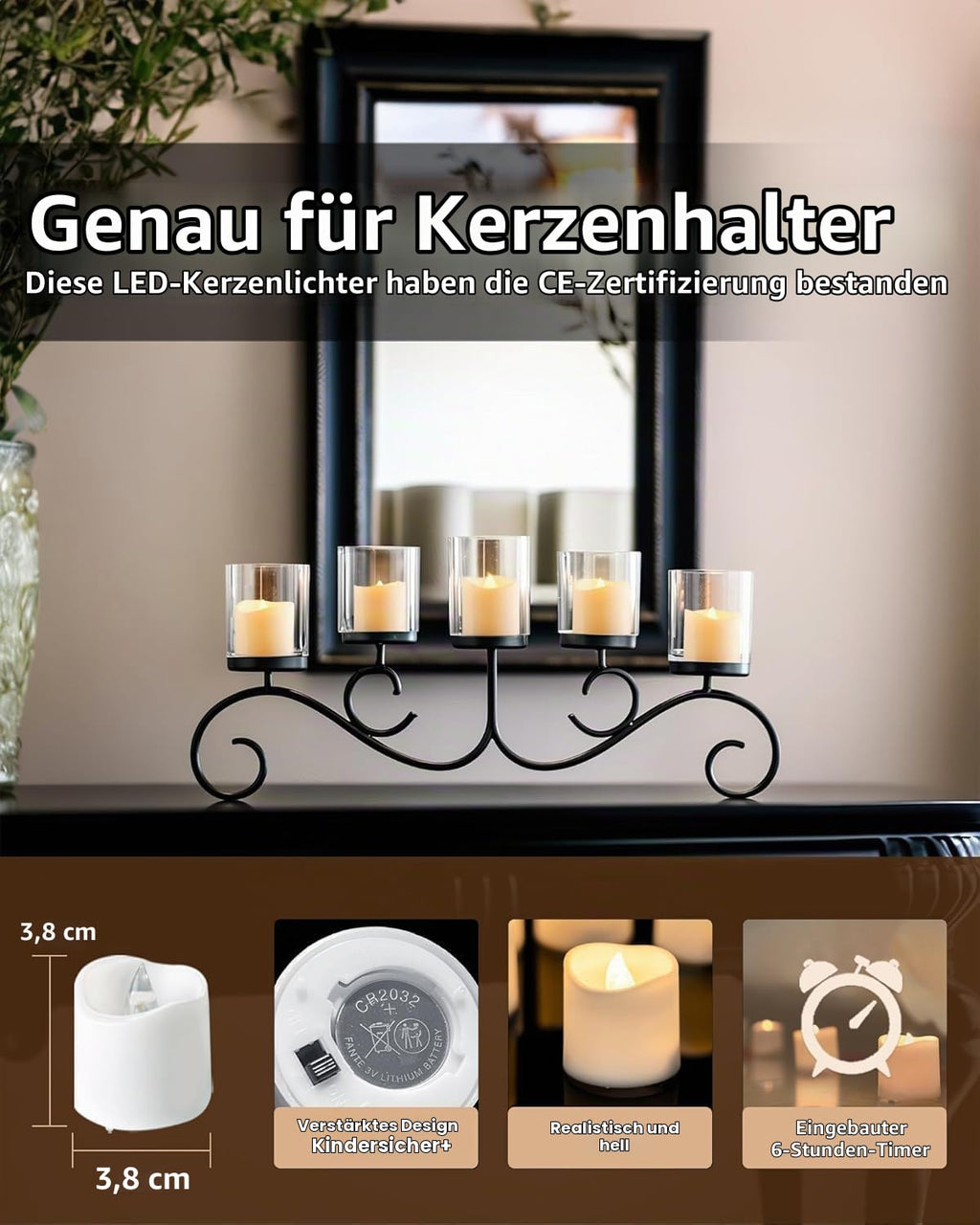 Homemory 12 led teelichter mit Timer, elektrische flackernde batteriebetriebene Kerzen, 6 Stunden an und 18 Stunden aus, 3.2x3.6 cm, Plastik