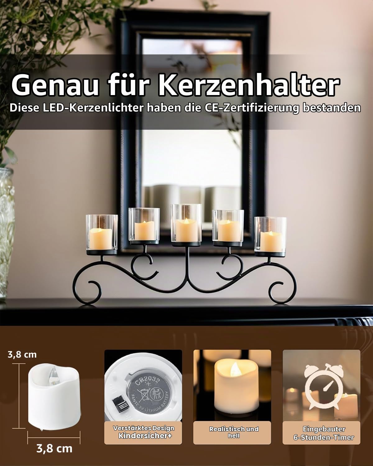 Homemory 12 led teelichter mit Timer, elektrische flackernde batteriebetriebene Kerzen, 6 Stunden an und 18 Stunden aus, 3.2x3.6 cm, Plastik