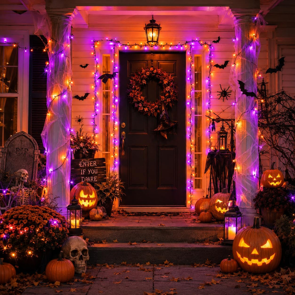 Halloween Lichterkette Orange Lila, 2 Stück Gesamt 10M 100LED Batteriebetrieben, 8 Lichtmodi & 6H Timer, IP65 Wasserdicht, Herbst Halloween Deko für Garten Balkon Schlafzimmer Party Innen Außen