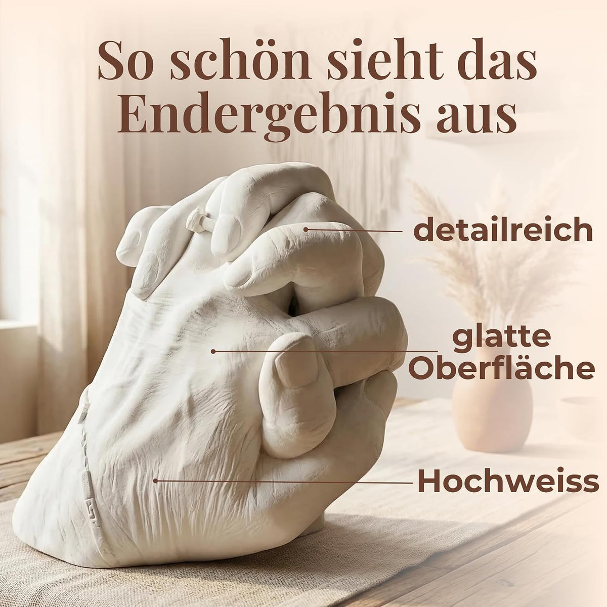 3D Handabdruck Set für Paare Made in Germany mit Sockel Gipsabdruckset Hände Jahrestag Geschenk für Ihn, Pärchen Geschenke Gips Geschenk für Sie