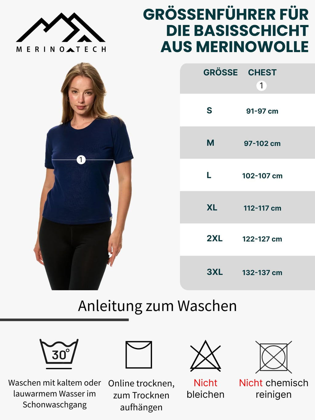 Merino.tech 100% Merino Shirt Damen Wandern & Alltag + Wandersocken