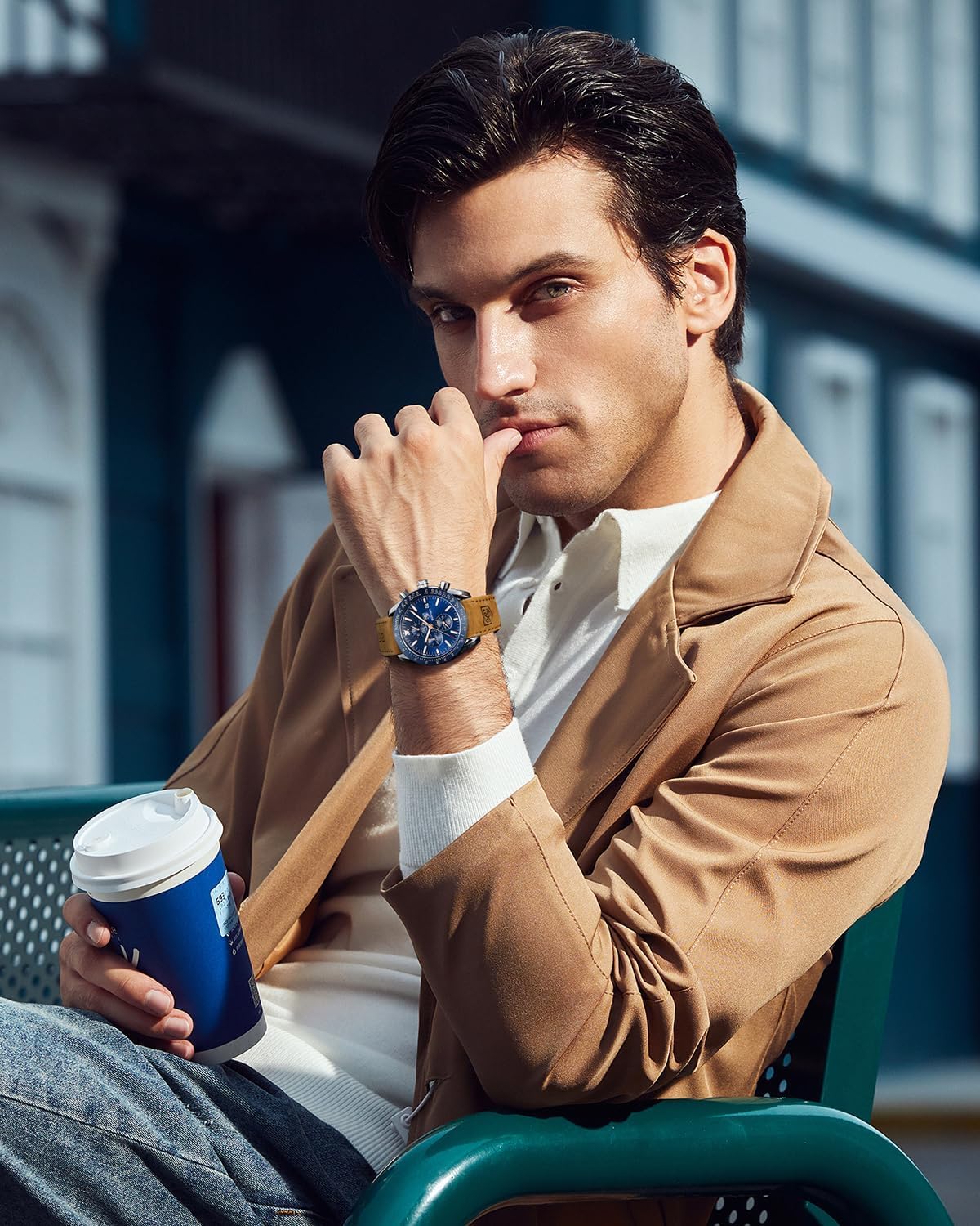 BENYAR Uhren Herren Analog Quarz Chronograph Herrenuhren Wasserdicht Datum Lederband Armbanduhr Lässig Business-Kleid fur Männer Klassische Elegantes Geschenk