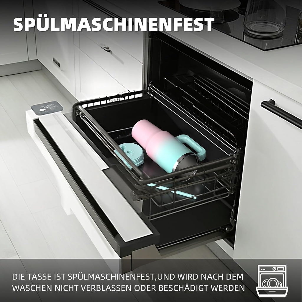 WATERSY 1.2L Thermobecher mit 2 Strohhalmen, Trinkbecher Auslaufsicherer Kaffeebecher To Go Vakuum-Isoliert mit BPA frei Schraubdeckel, Trinkflasche Kühlt 12 Stunden,Tiefseelndigo