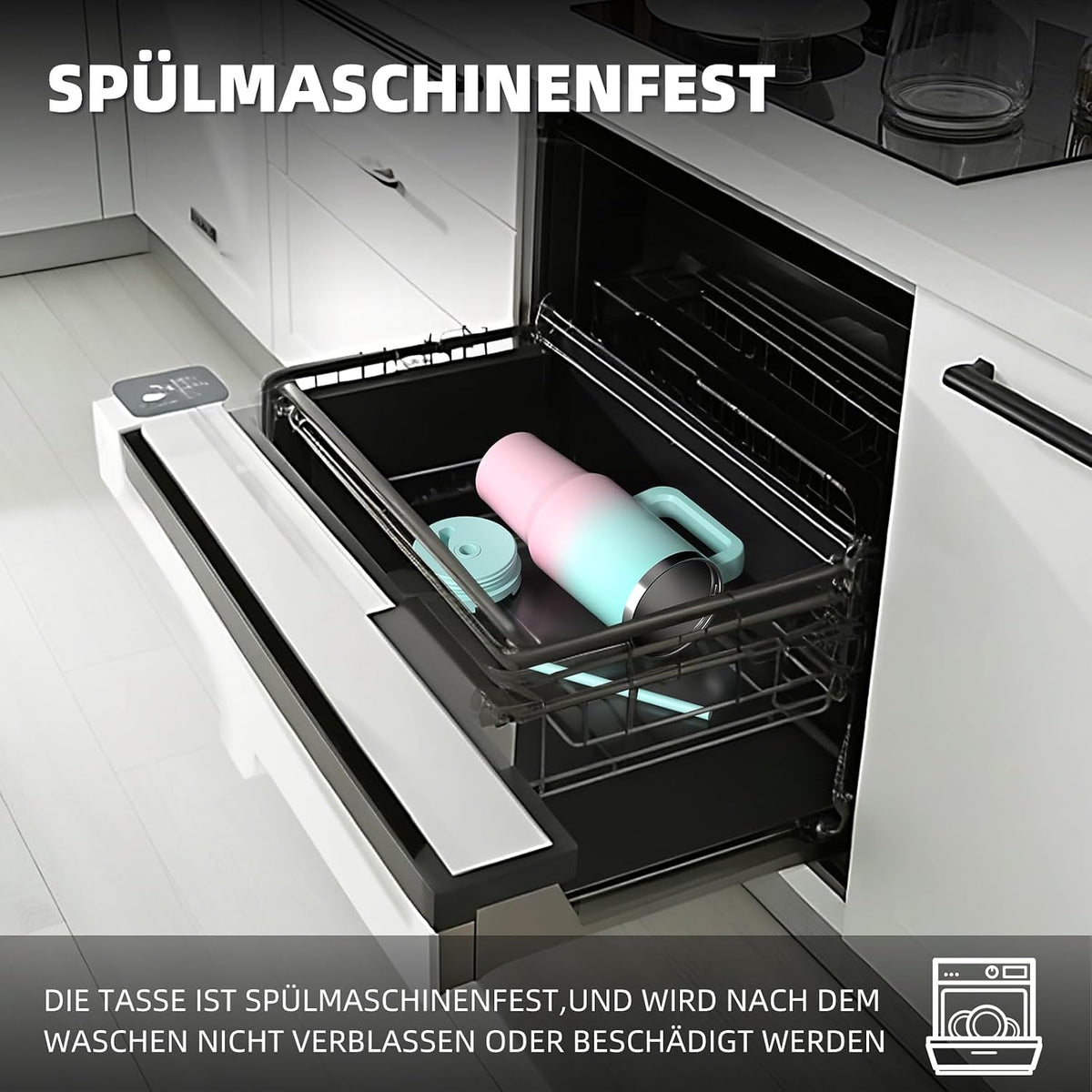 WATERSY 1.2L Thermobecher mit 2 Strohhalmen, Trinkbecher Auslaufsicherer Kaffeebecher To Go Vakuum-Isoliert mit BPA frei Schraubdeckel, Trinkflasche Kühlt 12 Stunden,Tiefseelndigo