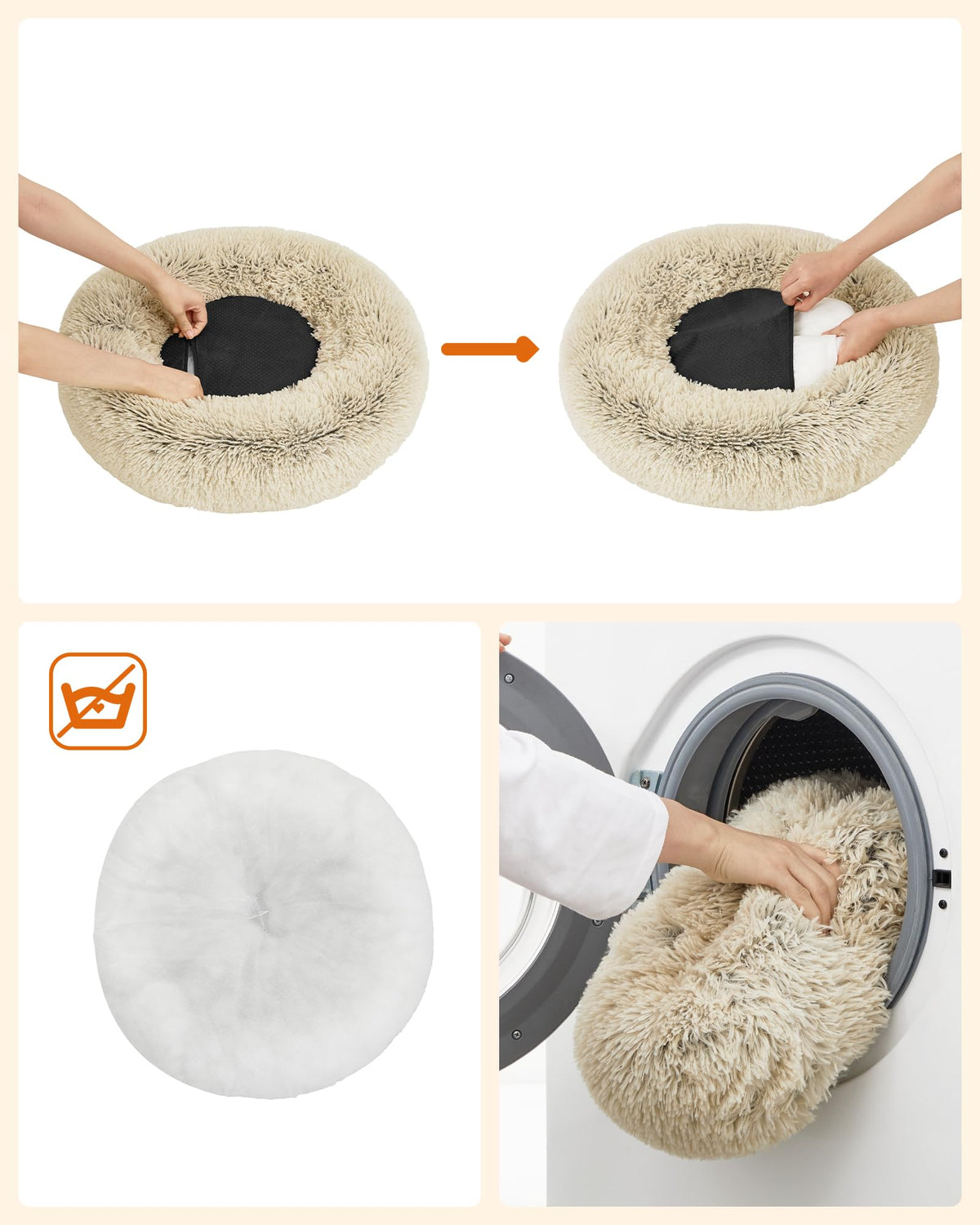 Feandrea Hundebett flauschig, waschbar, Langer Plüsch, 70 cm Durchmesser