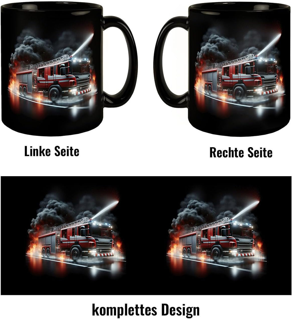 Feuerwehrfahrzeug im Einsatz Tasse in Schwarz Feuerwehr Tasse Einsatzfahrzeug Feuer Rettung Notfall Hilfe Löschfahrzeug Geschenk