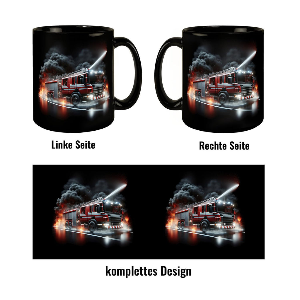 Feuerwehrfahrzeug im Einsatz Tasse in Schwarz Feuerwehr Tasse Einsatzfahrzeug Feuer Rettung Notfall Hilfe Löschfahrzeug Geschenk