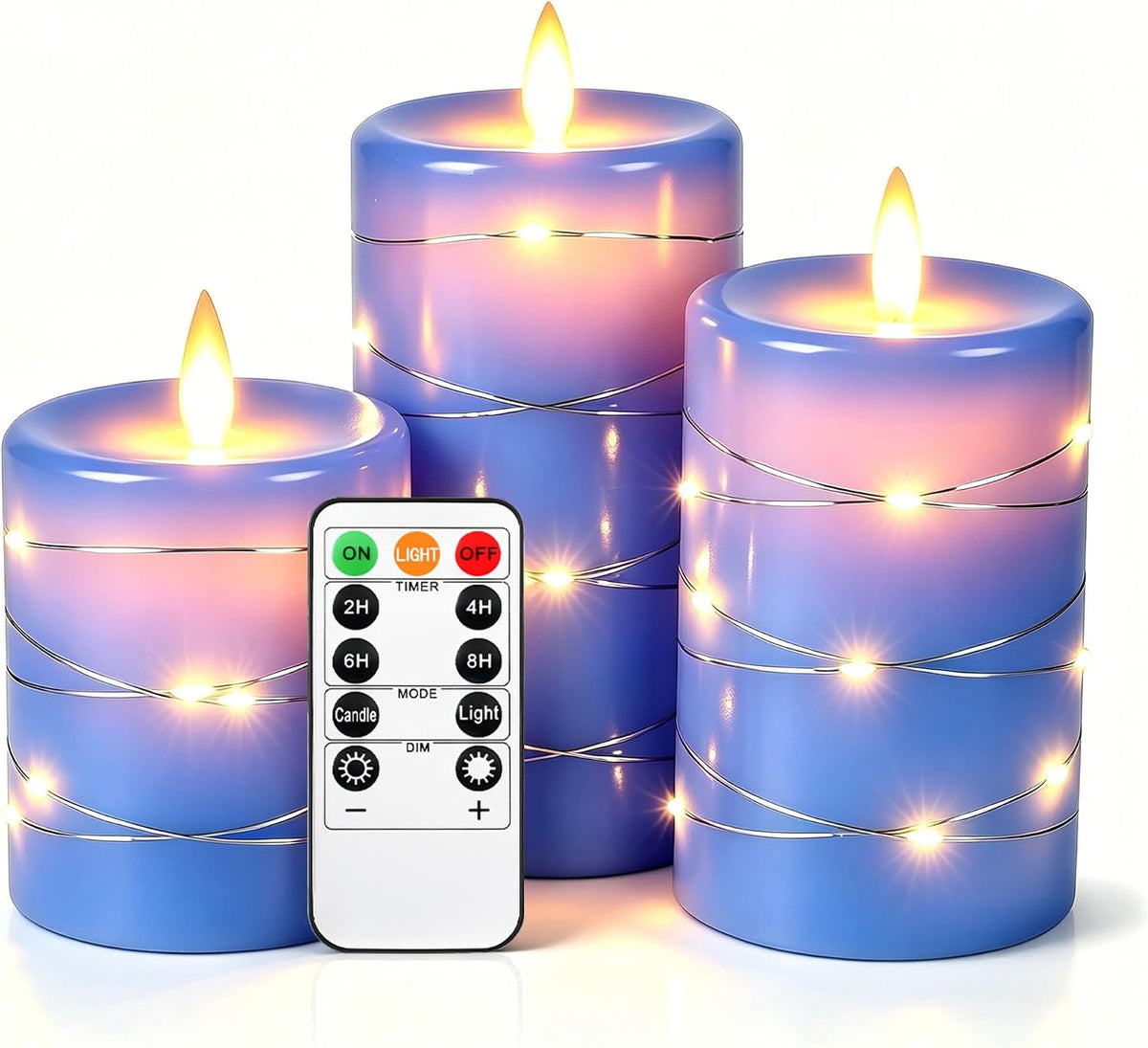 Da by 3 Stück ABS LED Kerzen mit Kupferlichtkette, Realistische Flackernde Flamme, Batteriebetriebene Kerzen mit Fernbedienung, Hitzebeständig & Wiederverwendbar für Innen- und Außendekoration