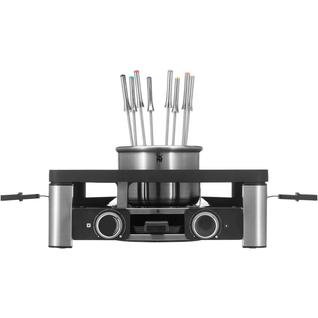 WMF Lono Raclette-Grill für 8 Personen, leistungsstark, gleichmäßiges Grillen und Überbacken, antihaftbeschichtete Pfännchen und Schieber, für idyllische Raclette-Abende, aus edlem Cromargan-Edelstahl