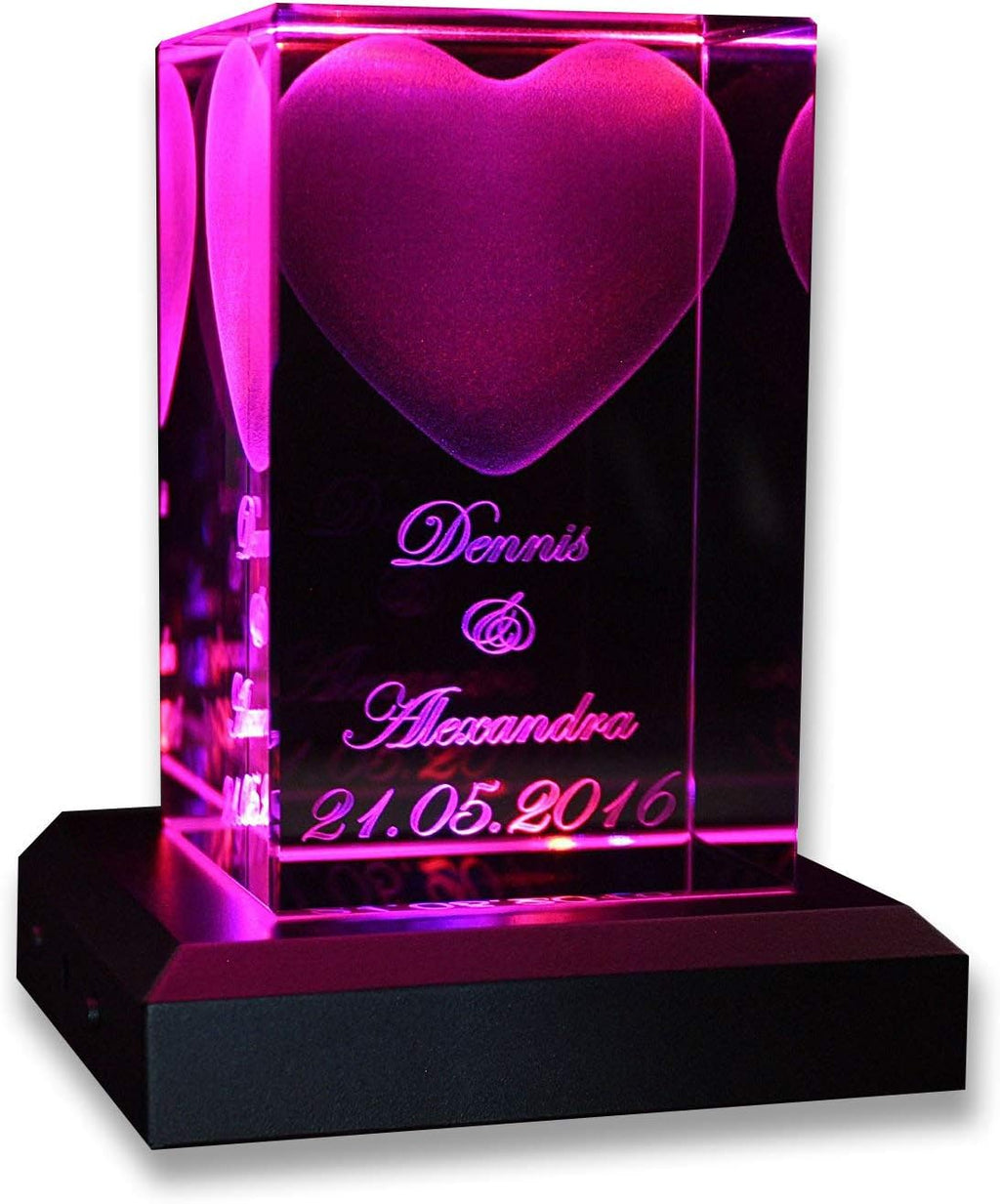 VIP-LASER 3D Herz mit Wunschtext inkl. LED Leuchtsockel Schwarz & Gravur | Personalisiertes Geschenk graviert für Frauen und Männer | Geschenkidee zu Weihnachten Valentinstag Jahrestage