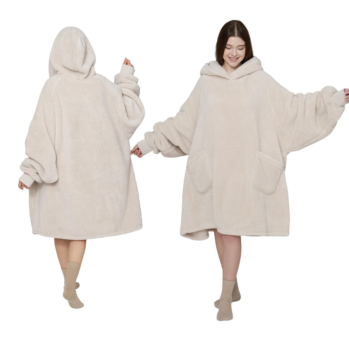 BEDSURE Hoodie Decke mit Ärmeln Geschenke Grau - 95x85cm