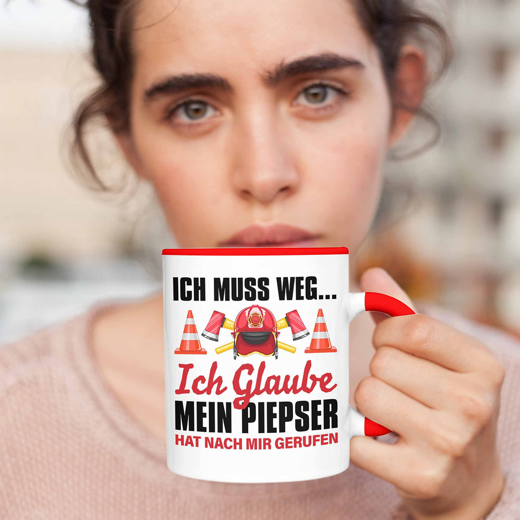Trendation - Feuerwehr Tasse Geschenk für Feuerwehrmann Geburtstag Männer Spruch (Schwarz)