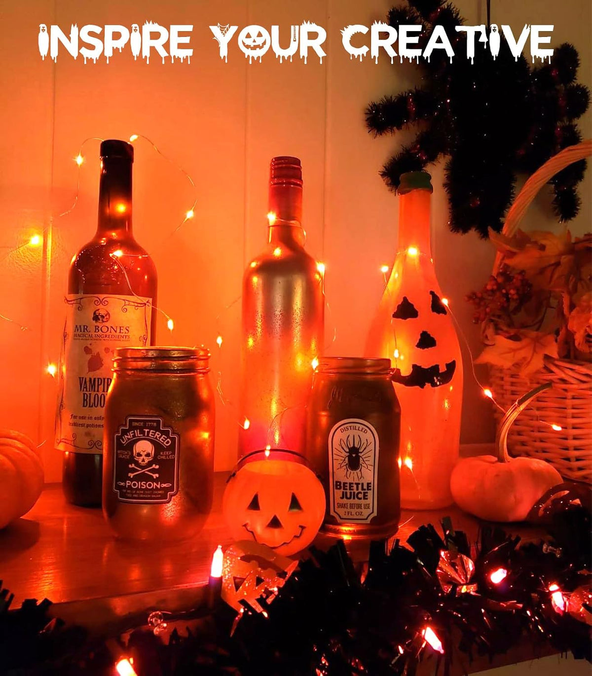 cshare Halloween Deko Lichterkette, Herbst lichterkette, 16.4ft/5m 50LEDs Orange Fall Fairy Lichter,Halloween Dekorationen String IP65 wasserdicht Zelt Lichter für kürbis Dach Fenster Party(Orange)
