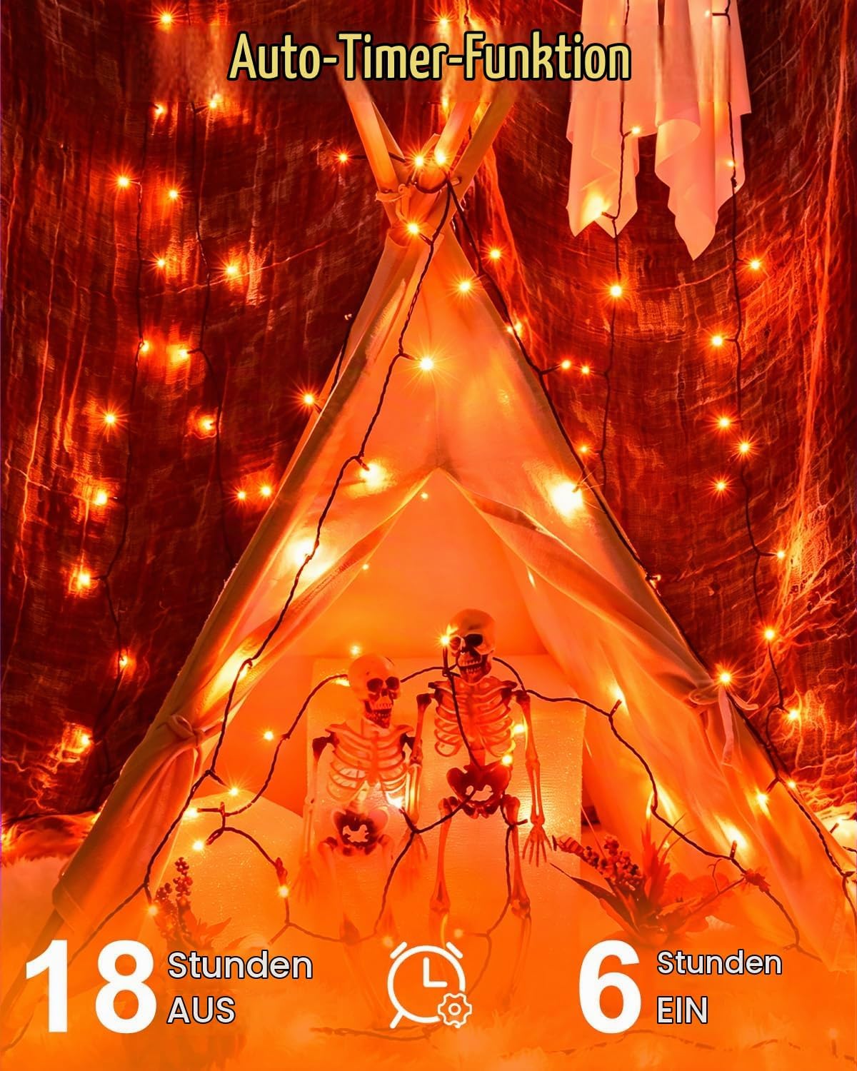 Dalugo 2 Stück Lichterkette Orange, 5M 50 LED Kabel grün mit 6h Timer, IP65 Wasserdicht Batterie für Innen außen dekorationen
