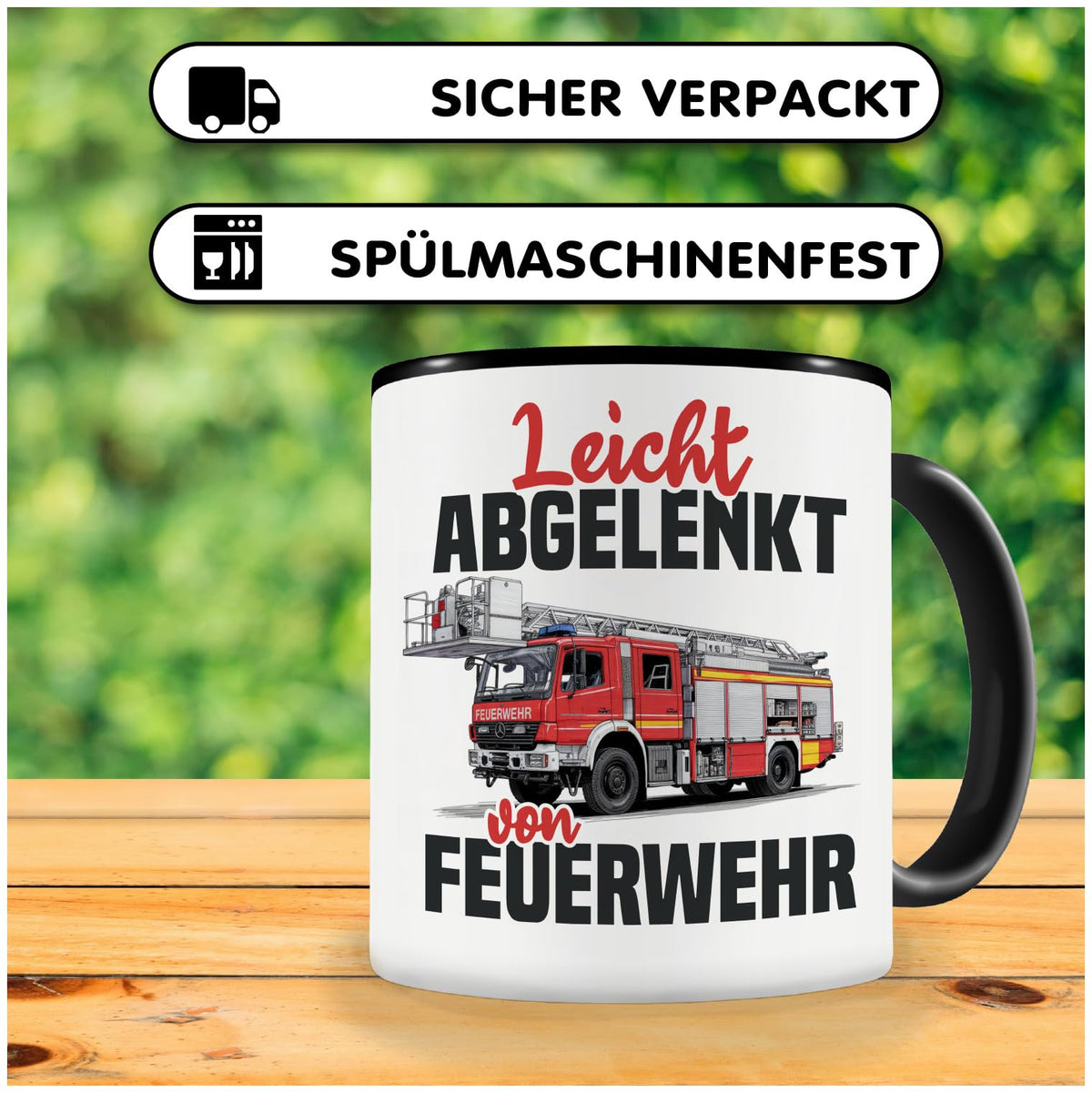 Samunshi® Feuerwehrmann Tasse mit Spruch Flammen Flüsterer Geschenk für Brandmeister und Feuerwehr Fans Kaffeetasse Feuerwehrauto Tassen zum Geburtstag 300ml schwarz