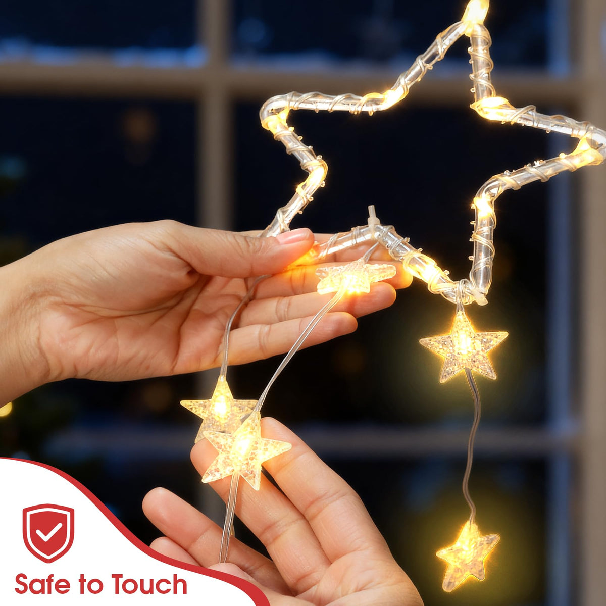 LED Sterne Weihnachtsbeleuchtung, 2 Stück Weihnachtsstern Fenster Lichterkette, Warmweiß Lichtervorhang Innen Batteriebetriebene mit Timer,8 Modi für Weihnachtsdeko Balkon Fest Party Hochzeit