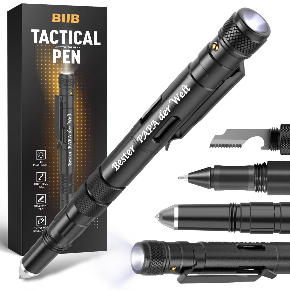 BIIB Geschenke für Männer, Multitool Pen mit LED für Feuerwehr Geschenk
