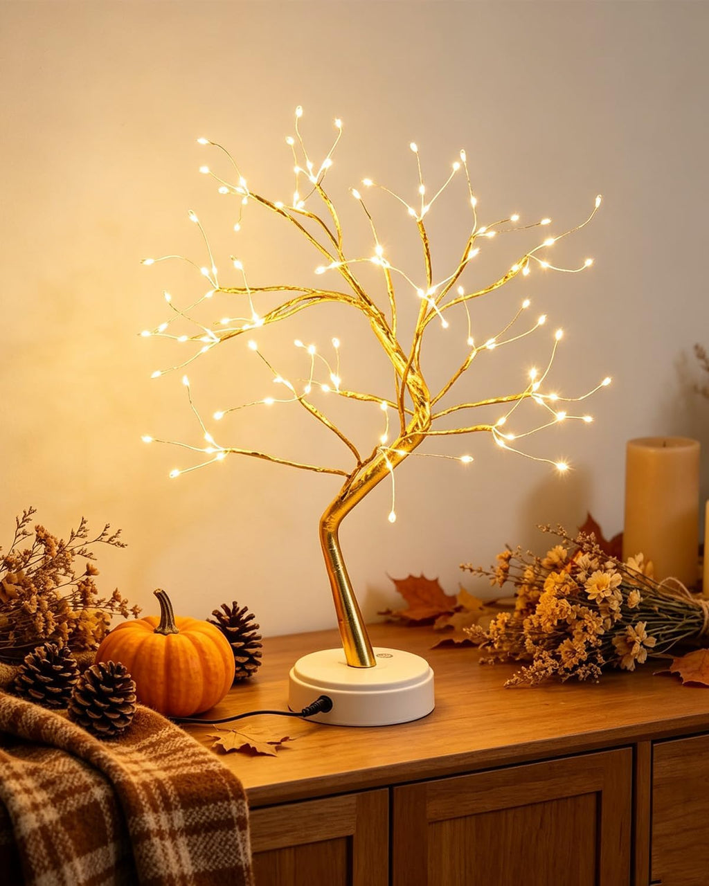 Kinamy LED Baum Lichter, LED Lichterbaum, Baum Licht Warmweiß Verstellbare Äste, 108 LED Baum Lampe Dekobaum Belichtet Baumbeleuchtung Innen Deko,USB/Batteriebetrieben
