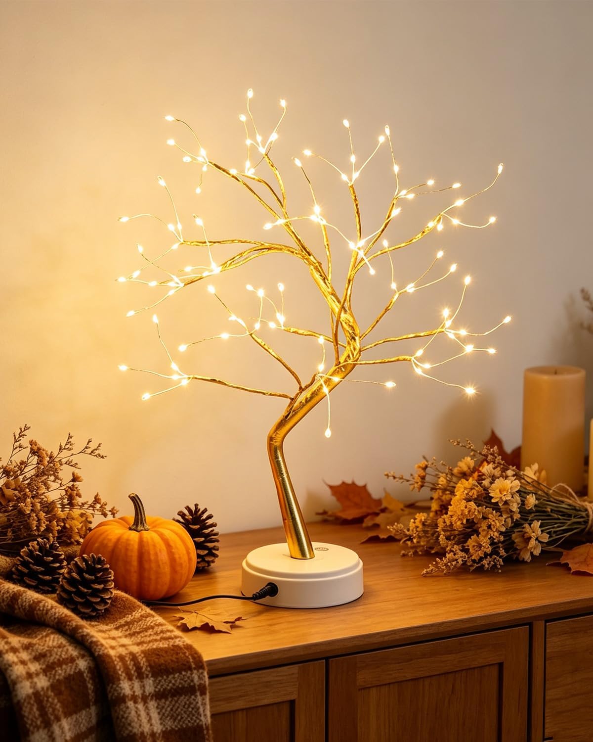Kinamy LED Baum Lichter, LED Lichterbaum, Baum Licht Warmweiß Verstellbare Äste, 108 LED Baum Lampe Dekobaum Belichtet Baumbeleuchtung Innen Deko,USB/Batteriebetrieben