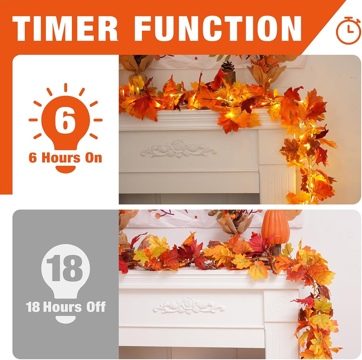 KASZOO 2 Stück Ahornblätter Herbstgirlande Mit 40 LEDs - 176cm/Stück Herbstblätter Girlande,Girlande Herbst Für Zuhause, Garten, Hochzeit, Kamin, Party Weihnachtsdekoration