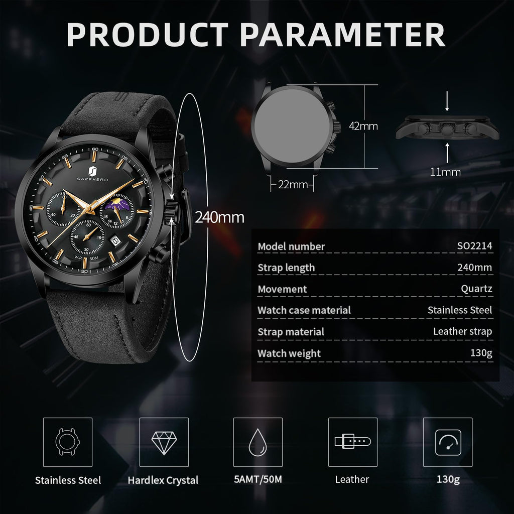 BENYAR BY Uhren Herren Chronograph Analog Quarz Wasserdicht Datum Armbanduhr Herren Mode Business-Kleid Herrenuhr Elegantes Geschenk fur Männer