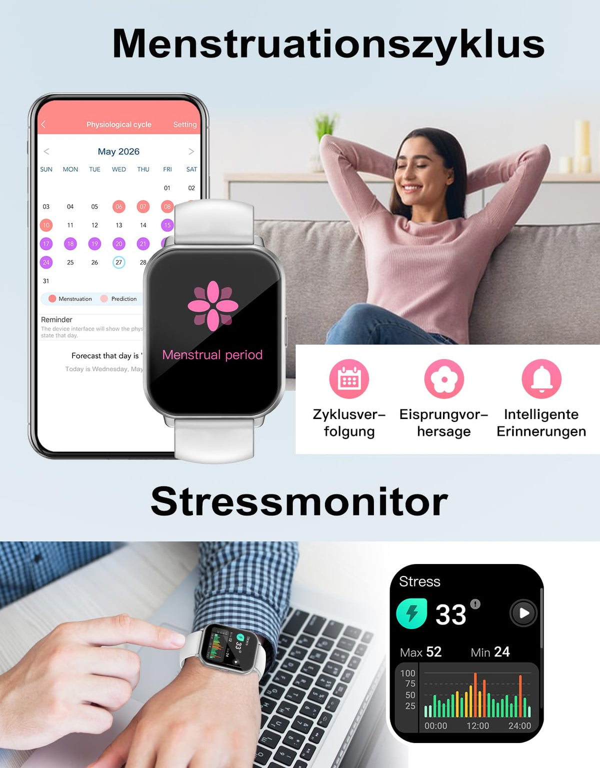 Smartwatch mit Telefonfunktion,Smartwatch für Damen Herren 1.85'' HD Screen