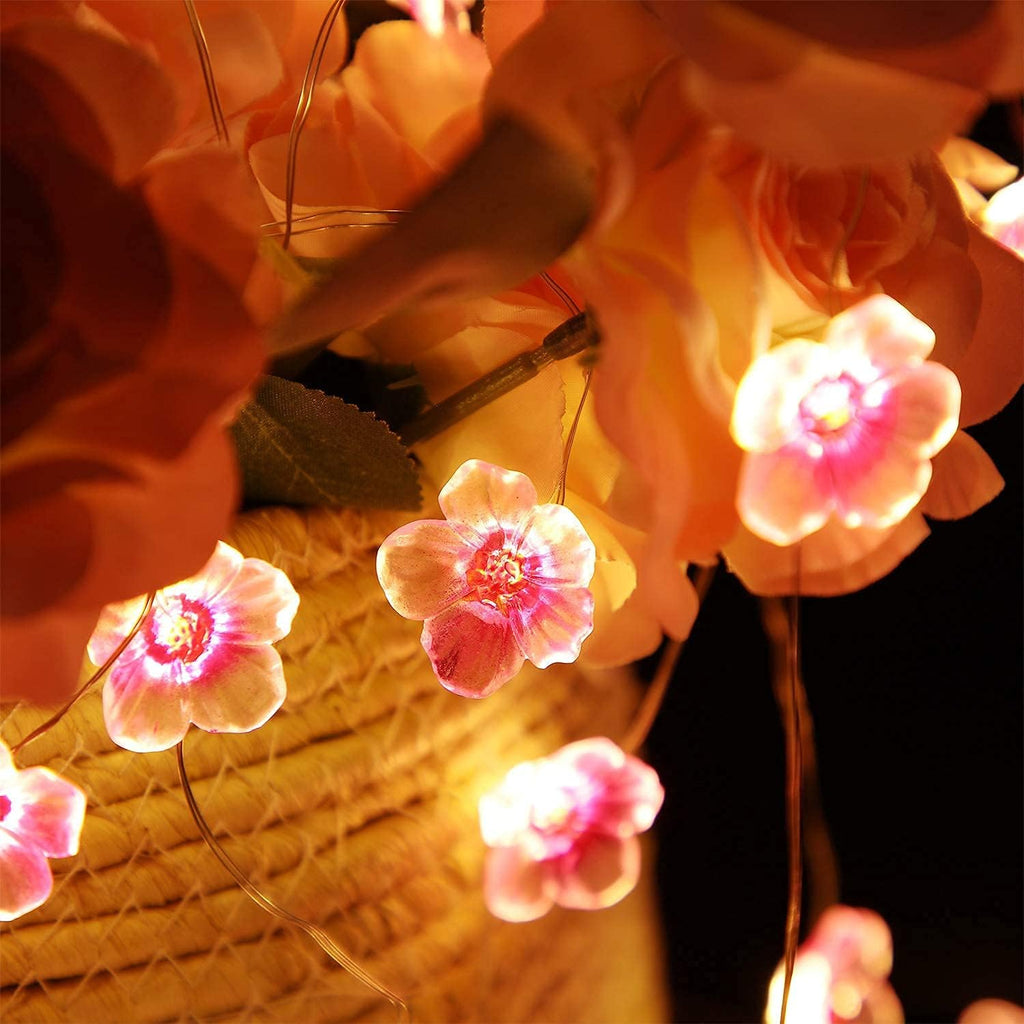Kirschblüten-Lichterkette für Mädchen-Schlafzimmer, rosa Lichterkette, 40 LEDs, USB und batteriebetrieben, dekorative Lichter für drinnen und draußen, 4 m