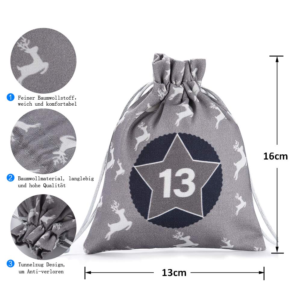 Adventskalender zum Befüllen, 24 Weihnachtskalender Papiertüten zum Selber Basteln, Geschenktüten zum selbst füllen, Advents Tüten Selbstbefüllen für Kinder & Erwachsene
