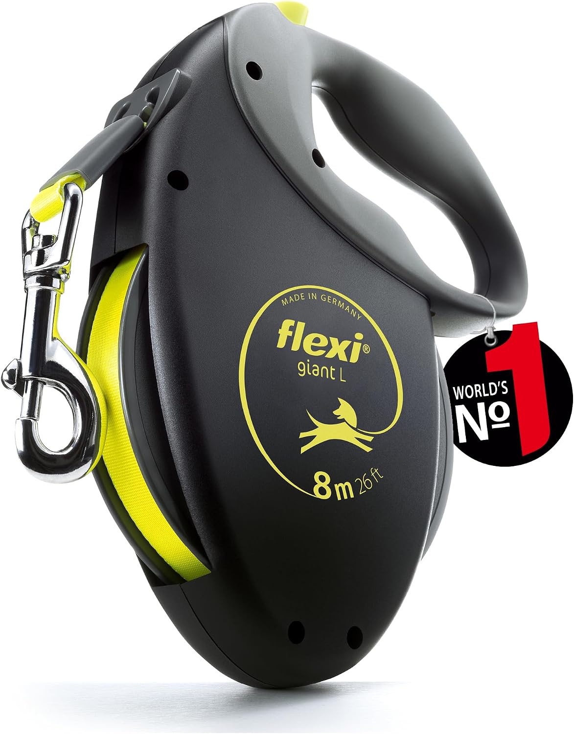 flexi® Giant L Hunde Roll-Leine, 8m Gurt, schwarz/neon-gelb