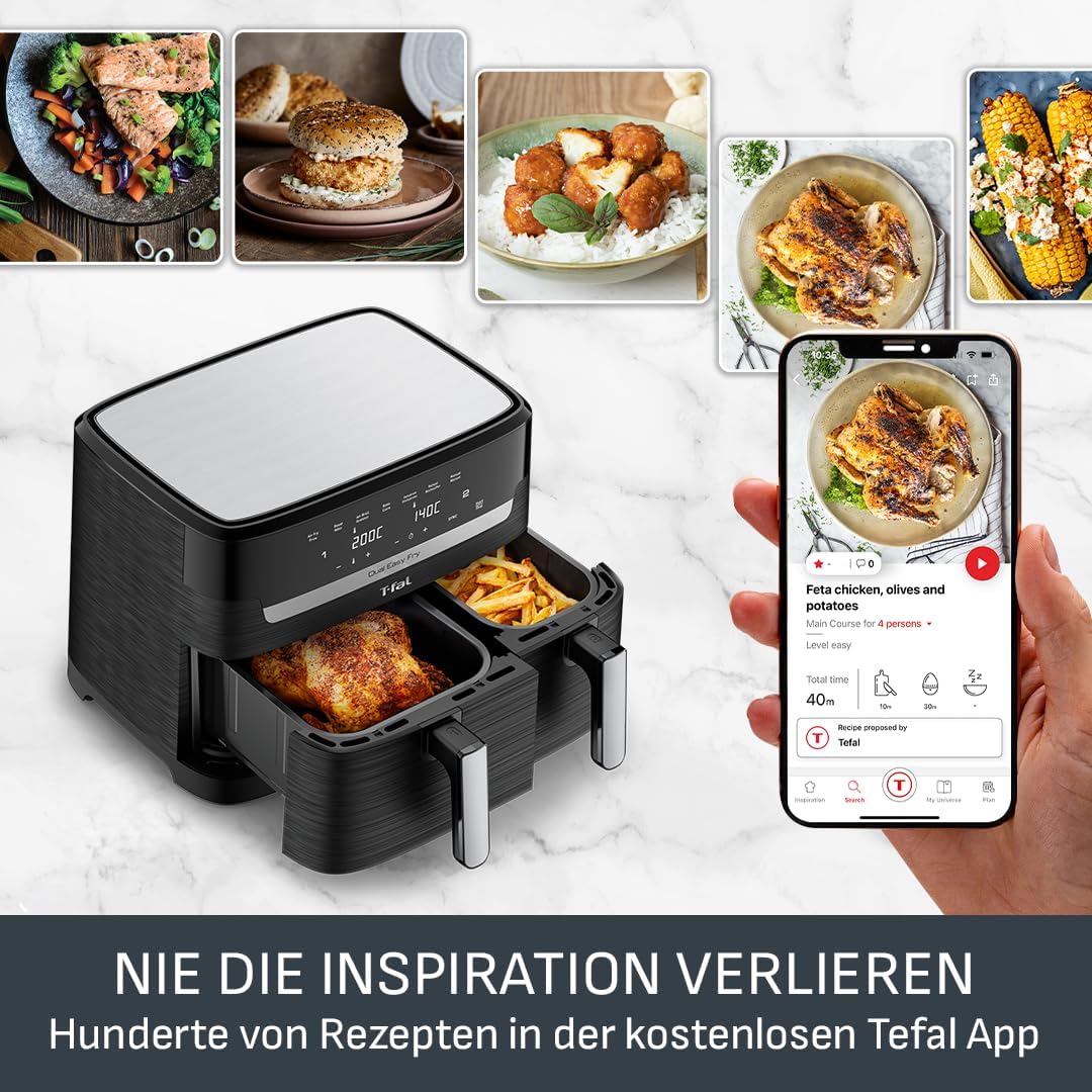 Tefal Dual Easy Fry Heißluftfritteuse 8,3 L mit 2 Kammern