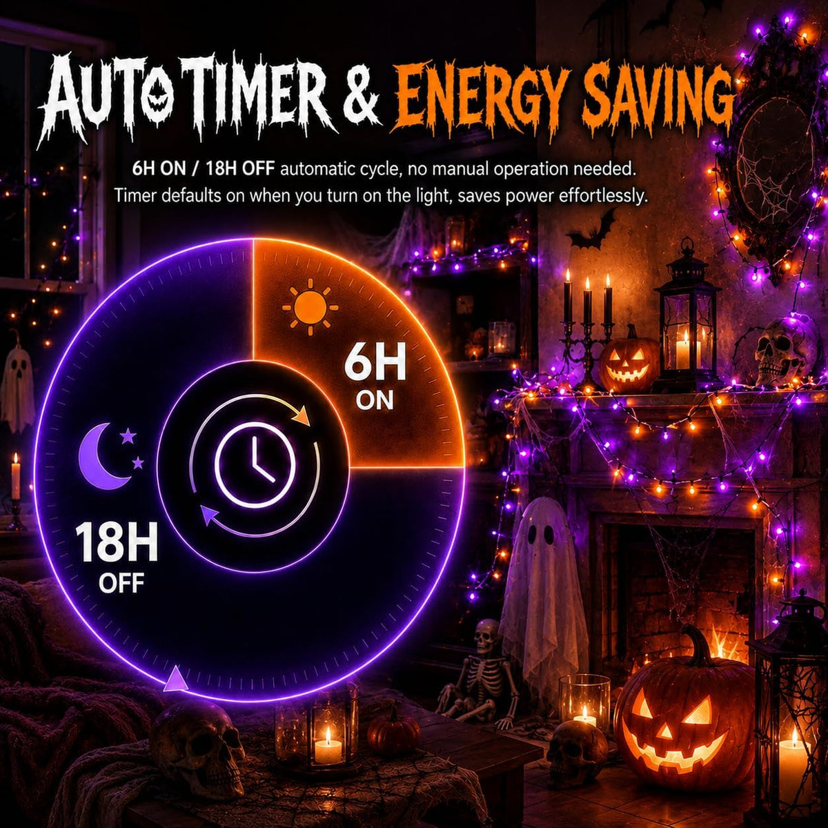 Halloween Lichterkette Orange Lila, 2 Stück Gesamt 10M 100LED Batteriebetrieben, 8 Lichtmodi & 6H Timer, IP65 Wasserdicht, Herbst Halloween Deko für Garten Balkon Schlafzimmer Party Innen Außen