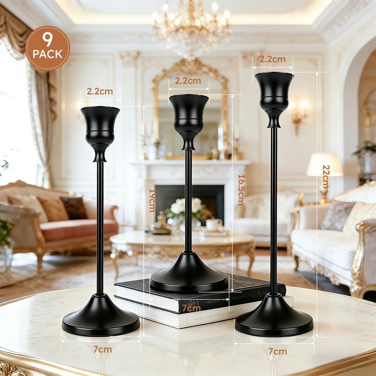 9 Stück Kerzenständer Set; Gold Kerzenständer aus Metall für Spitzkerzen, Vintage Kerzenhalter, Hohe & Kurze Candle Holders für Hochzeiten, Partys, Abendessen (Gold, 9 Stück)