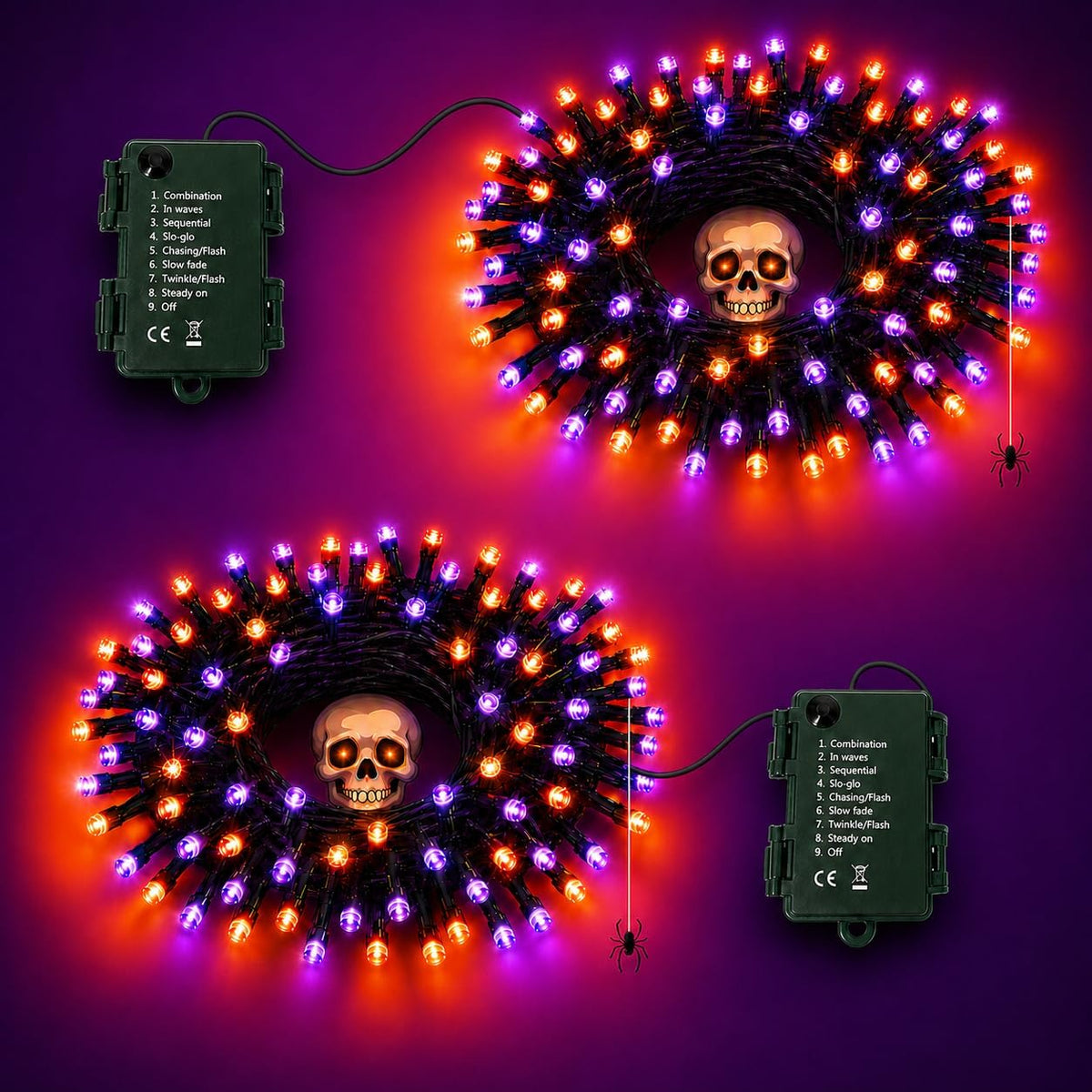 Halloween Lichterkette Orange Lila, 2 Stück Gesamt 10M 100LED Batteriebetrieben, 8 Lichtmodi & 6H Timer, IP65 Wasserdicht, Herbst Halloween Deko für Garten Balkon Schlafzimmer Party Innen Außen