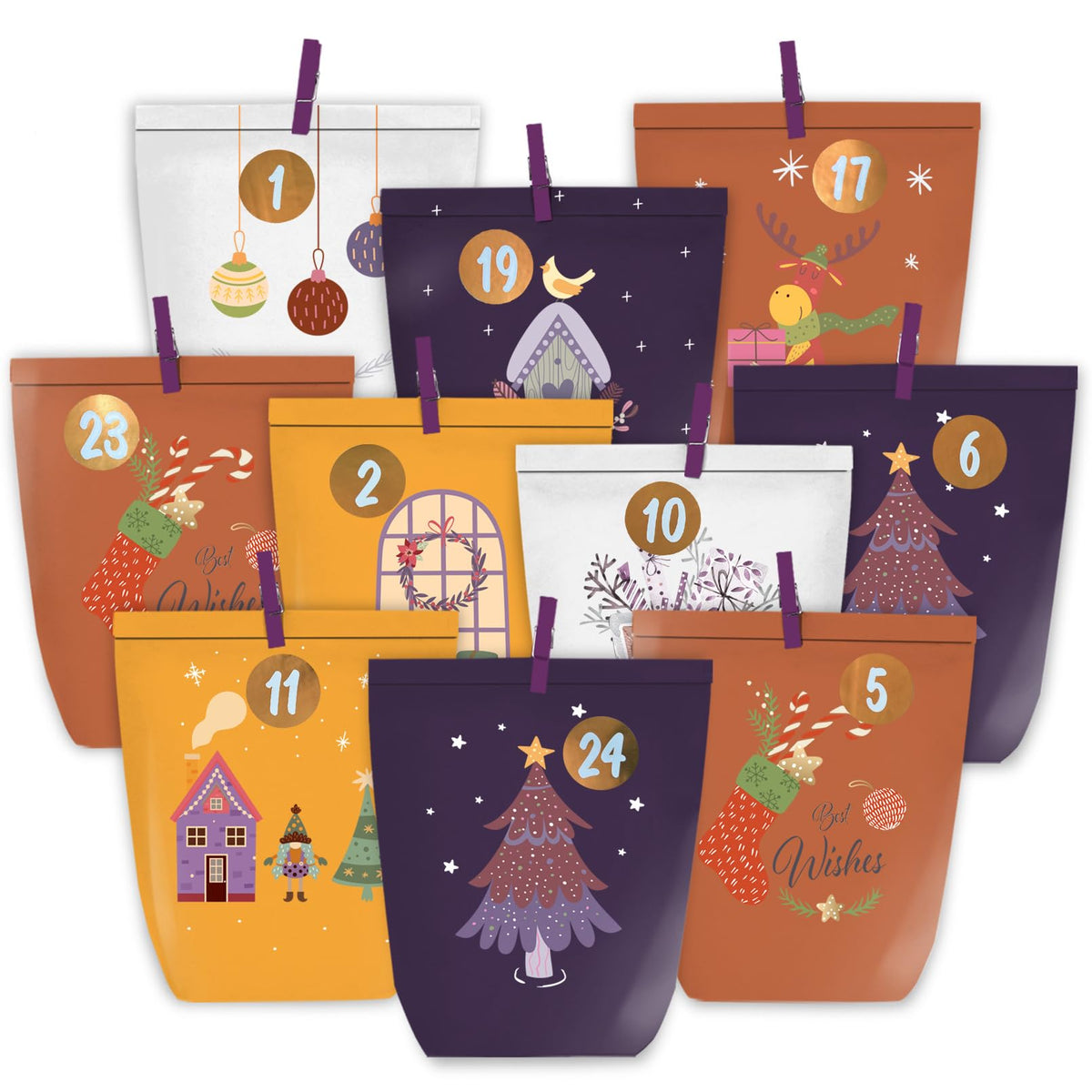 Adventskalender zum Befüllen, 24 Weihnachtskalender Papiertüten zum Selber Basteln, Geschenktüten zum selbst füllen, Advents Tüten Selbstbefüllen für Kinder & Erwachsene