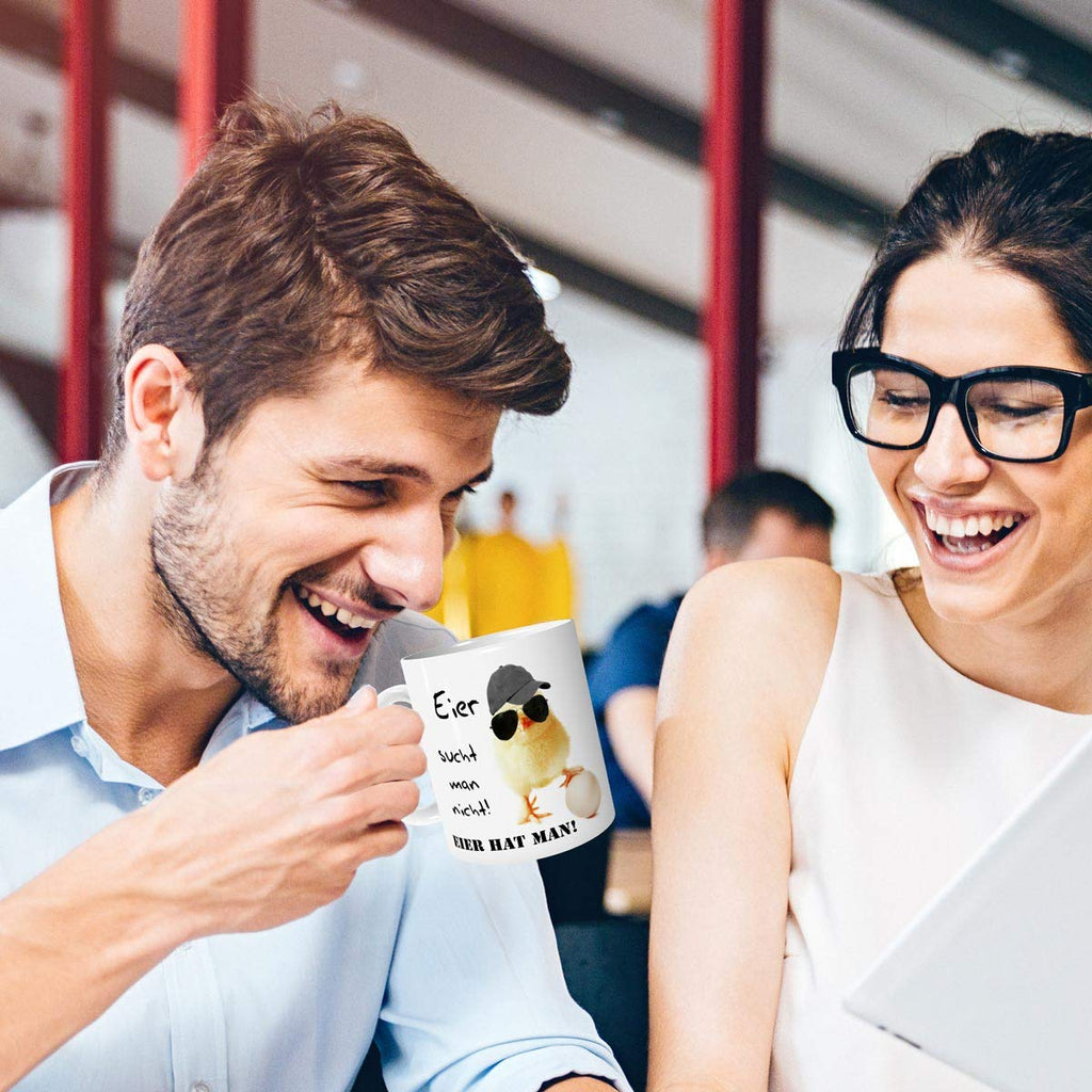 TRIOSK Tasse Feuerwehr Küken mit Spruch lustig Eier hat man Geschenk für Beruf Feuerwehrmänner Feuerwehrfrauen Männer Frauen Kollegen Ostern, Keramik 300ml