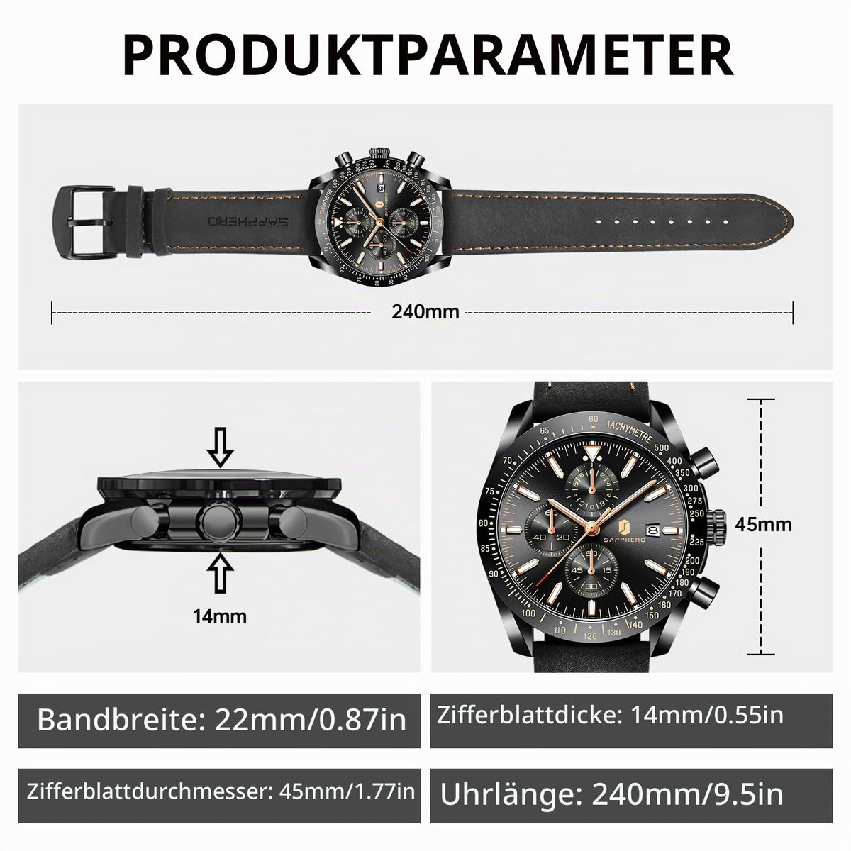 BENYAR Uhren Herren Analog Quarz Chronograph Herrenuhren Wasserdicht Datum Lederband Armbanduhr Lässig Business-Kleid fur Männer Klassische Elegantes Geschenk