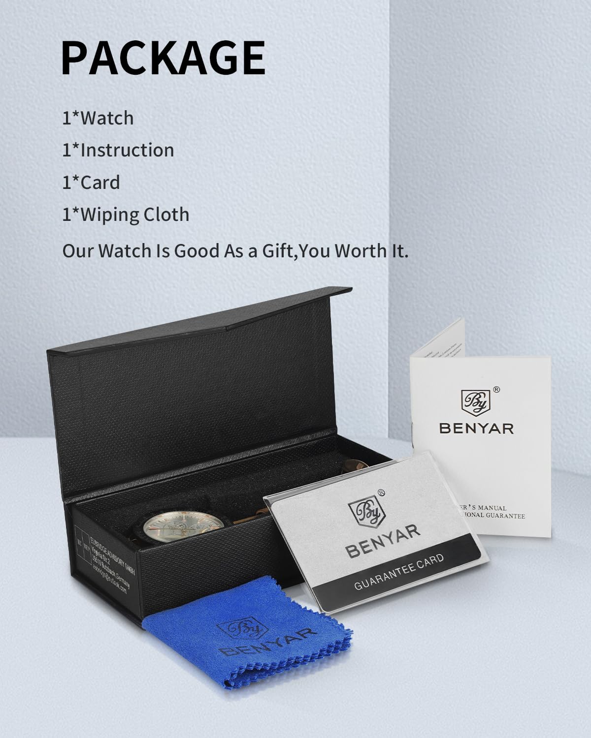 BENYAR Uhren Herren Analog Quarz Chronograph Herrenuhren Wasserdicht Datum Lederband Armbanduhr Lässig Business-Kleid fur Männer Klassische Elegantes Geschenk