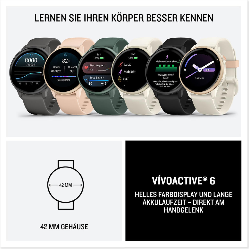 Garmin Vivoactive 6, 42 mm, GPS-Fitness-Smartwatch, Kieselgrau/Schiefergrau